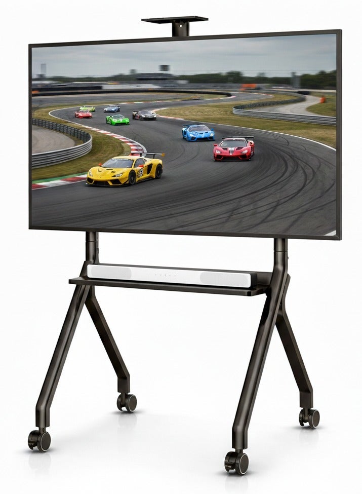 بيتيك حامل تلفزيون متحرك قوي التحمل للشاشات المسطحة من 55 إلى 100 بوصة، يتحمل وزنًا أقصى 120 كجم، ارتفاع قابل للتعديل من 1155 إلى 1525 مم، مزود برف AV وعجلات قابلة للقفل، متوافق مع VESA 900×600 مم، لون أسود – FD580 - Image 1